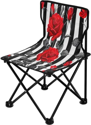 Striped Rose Portable Outdoor Folding Chair Anti-Slip Padded Oxford Cloth Stool Camping Chair Small for Beach Hiking Fishing Gardening Quad Camp Chair