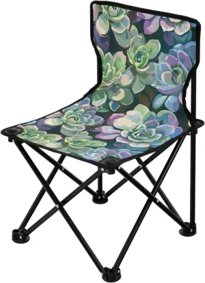 Succulent Art Illustration Green Purple Collapsible Camping Chairs for Adults Ultra-Lightweight Backpack Chair Carry Bag Included Ice Fishing Chairs for Adults for Camp Outside