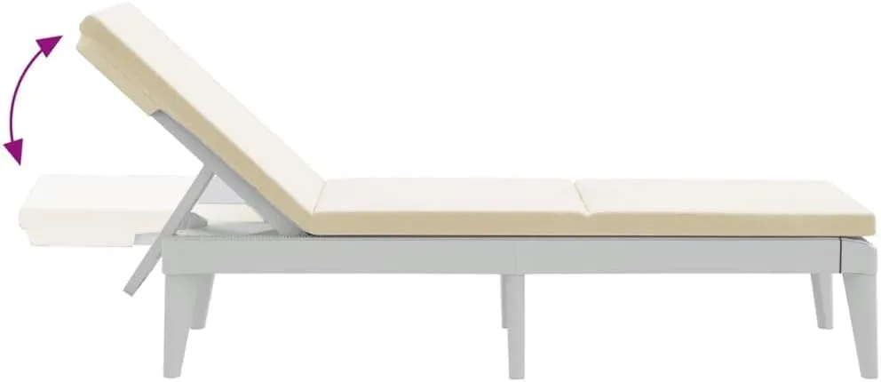 Sun Lounger with Cushion White 73.2"x23.6"x11.4" PPoutdoor Lounge Chairs Camping Chairs Tanning Chair Recliner chairSuitable for Gardens, courtyards