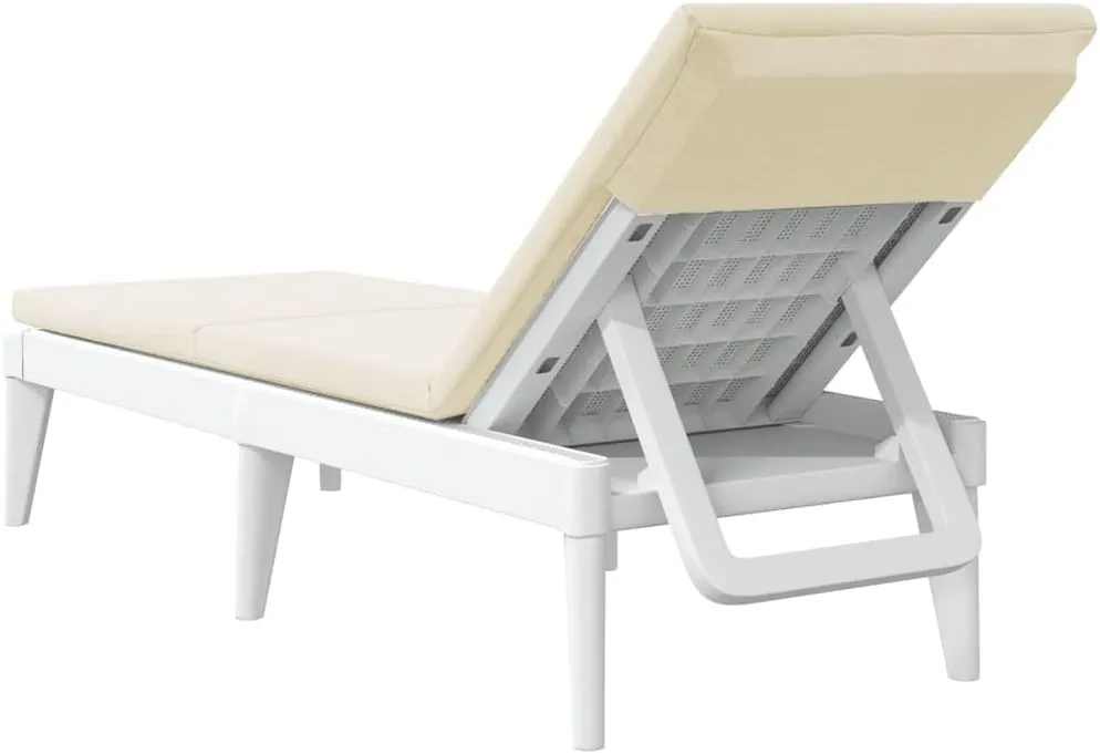 Sun Lounger with Cushion White 73.2"x23.6"x11.4" PPoutdoor Lounge Chairs Camping Chairs Tanning Chair Recliner chairSuitable for Gardens, courtyards