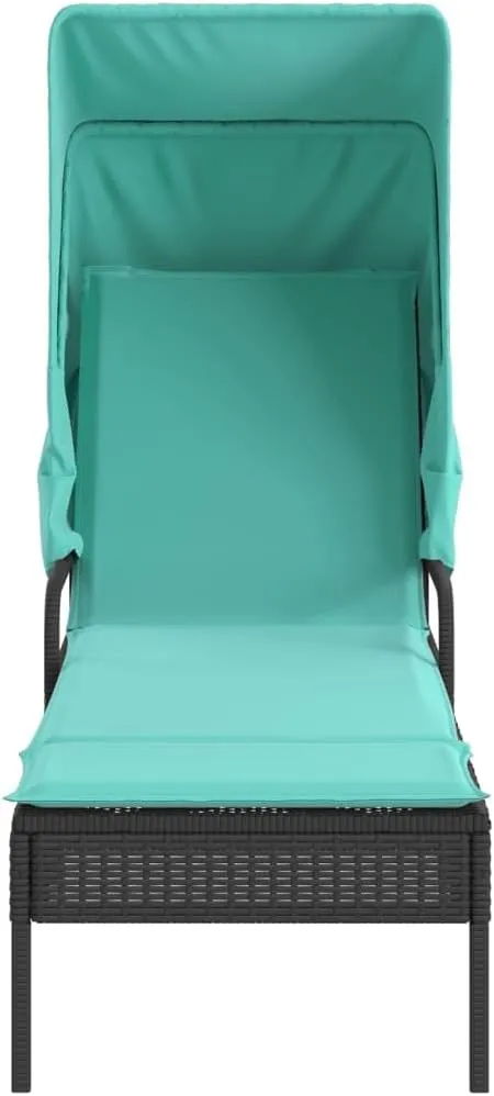 Sun Loungers 2 pcs with Canopies and Table Black Poly Rattantanning Chair Patio Chairs Camping Chairs Recliner chairSuitable for Gardens, courtyards