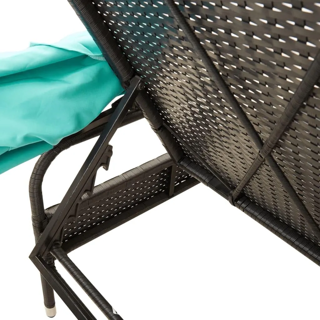 Sun Loungers 2 pcs with Canopies and Table Black Poly Rattantanning Chair Patio Chairs Camping Chairs Recliner chairSuitable for Gardens, courtyards