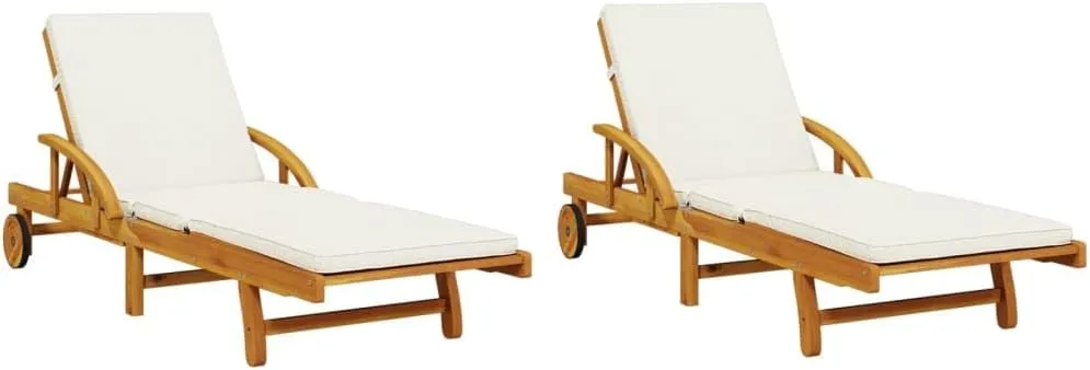 Sun Loungers 2 pcs with Cushions 78.7"x26.8"x32.7" Solid Wood Acaciatanning Chair Recliner Chair Camping Chairs Patio chairsSuitable for Gardens, courtyards