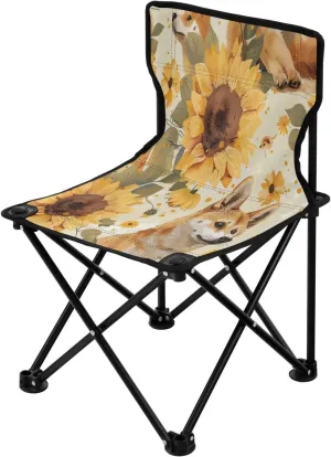 Sunflower Dog Portable Outdoor Folding Chair Anti-Slip Padded Oxford Cloth Stool Camping Chair Small for Beach Hiking Fishing Gardening Quad Camp Chair