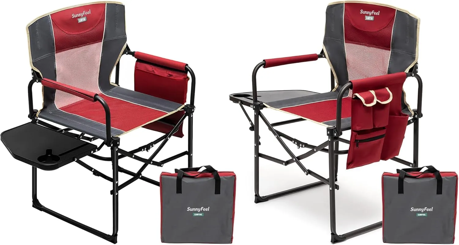 SUNNYFEEL Oversized Camping Directors Chair for Adults Heavy Duty 2 Pack, Portable Compact Folding Camp Lawn Chairs with Side Table for Fishing/Outdoor/Picnic/Concert,Foldable Makeup Artist Chair