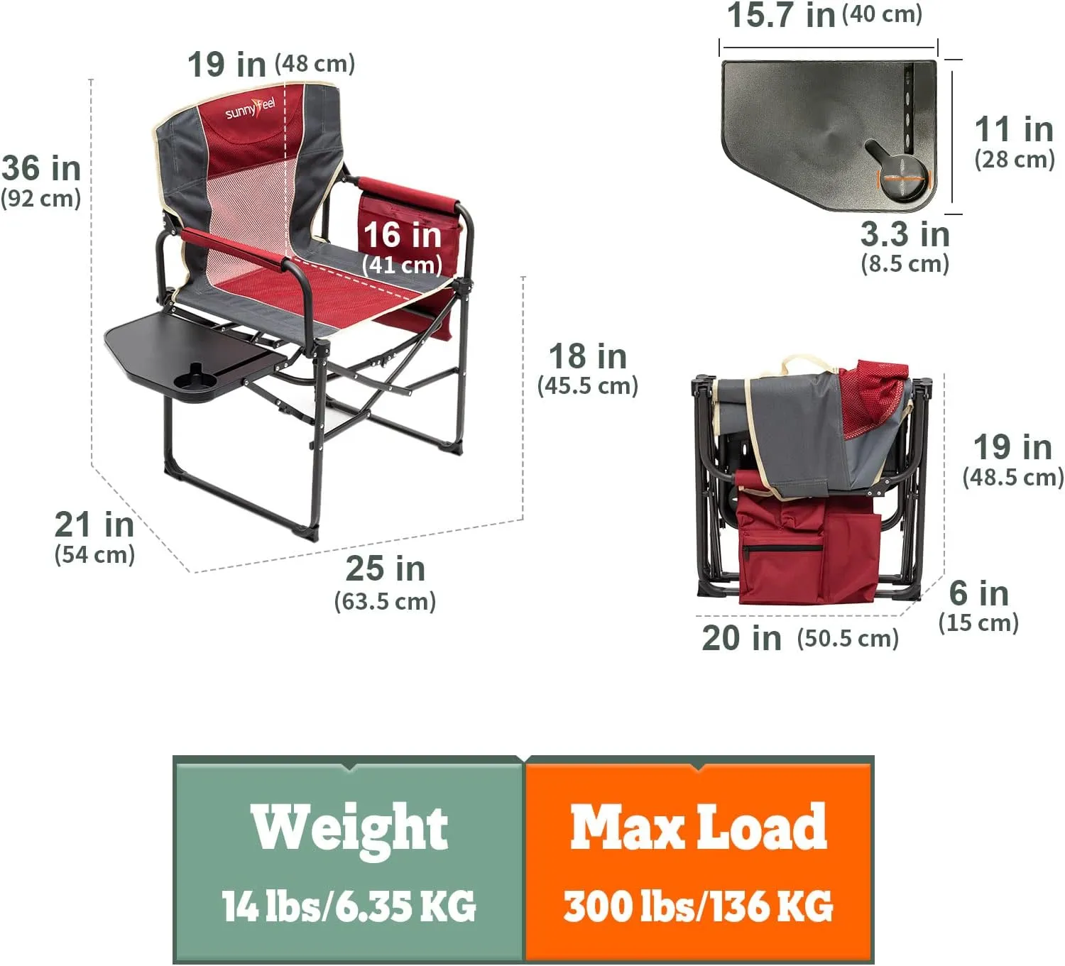 SUNNYFEEL Oversized Camping Directors Chair for Adults Heavy Duty 2 Pack, Portable Compact Folding Camp Lawn Chairs with Side Table for Fishing/Outdoor/Picnic/Concert,Foldable Makeup Artist Chair