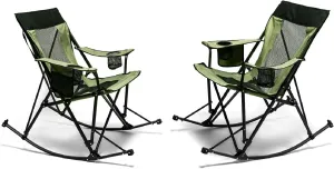 SUNNYFEEL Rocking Camping Chair, Luxury Padded Recliner, Oversized Folding Lawn Chair with Pocket, Heavy Duty for Outdoor/Picnic/Lounge/Patio, Portable Camp Rocker Chairs with Carry Bag