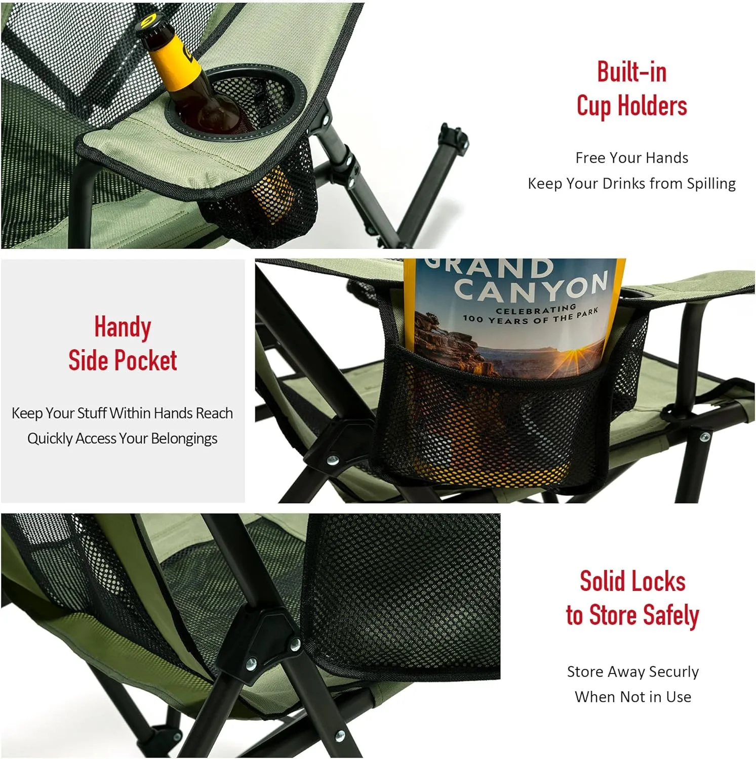 SUNNYFEEL Rocking Camping Chair, Luxury Padded Recliner, Oversized Folding Lawn Chair with Pocket, Heavy Duty for Outdoor/Picnic/Lounge/Patio, Portable Camp Rocker Chairs with Carry Bag