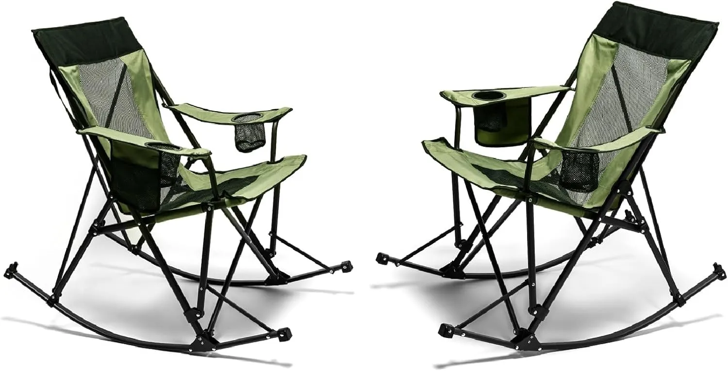 SUNNYFEEL Rocking Camping Chair, Luxury Padded Recliner, Oversized Folding Lawn Chair with Pocket, Heavy Duty for Outdoor/Picnic/Lounge/Patio, Portable Camp Rocker Chairs with Carry Bag