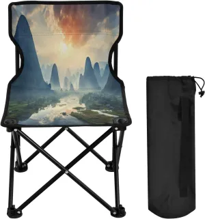 Sunrise Mountain Portable Outdoor Folding Chair Anti-Slip Padded Oxford Cloth Stool Camping Chair Small for Beach Hiking Fishing Gardening Quad Camp Chair