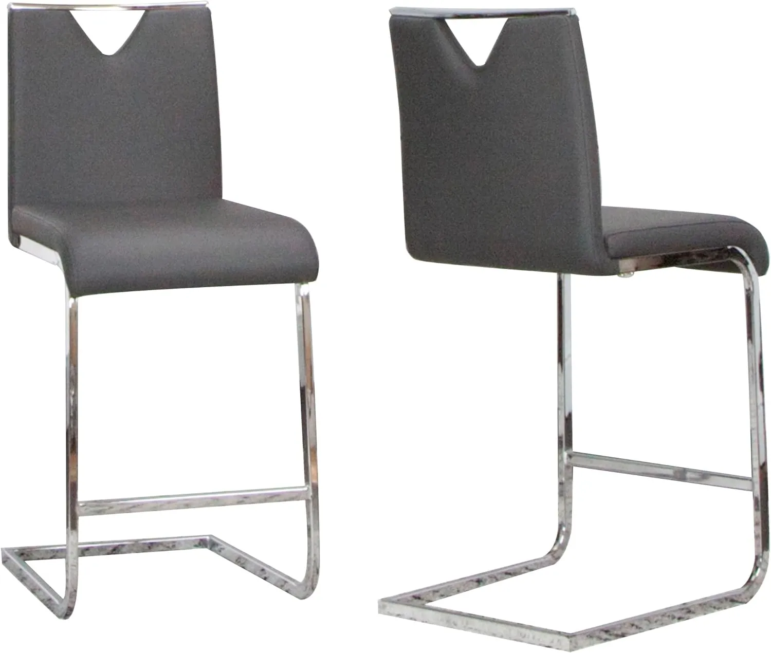 Sunset Trading Doral 24" Faux Leather Upholstered Barstools | 2 Counter Height Stools | Polished Chrome Cantilever Base | Charcoal Gray Padded Seat & Back | Dining Room, Bar, Kitchen Island Seating