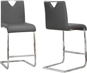 Sunset Trading Doral 24" Faux Leather Upholstered Barstools | 2 Counter Height Stools | Polished Chrome Cantilever Base | Charcoal Gray Padded Seat & Back | Dining Room, Bar, Kitchen Island Seating