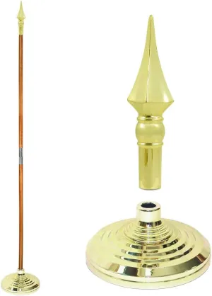 Super Tough Indoor Flag Pole kit 7ft - Plastic Spear - Gold Texture Base - Aluminum Flagpole with Brass Finish - Heavy Duty Inside House Flagstaff - Interior Shaft and Stand - No Ensign Included