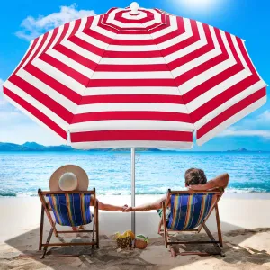 SUPVOX 1PC 6.5 Feet Striped Beach Umbrella: UV Protection Sand Umbrella with Aluminum Pole - Adjustable Patio Canopy with Sand Anchor and Carry Bag