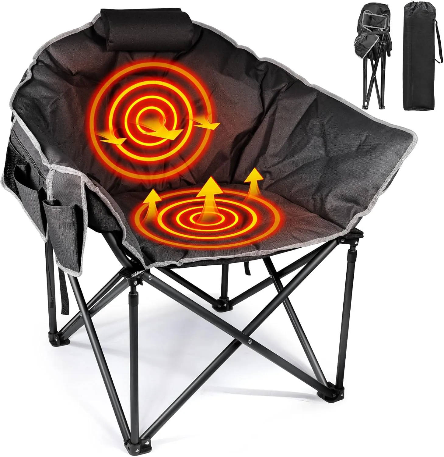 Suteck Heated Camping Chair, Oversized Heated Chairs Outdoor Sports W/3 Control Levels for Back & Seat, Portable Folding Heated Outdoor Chair for Patio Travel, (Battery NOT Included)