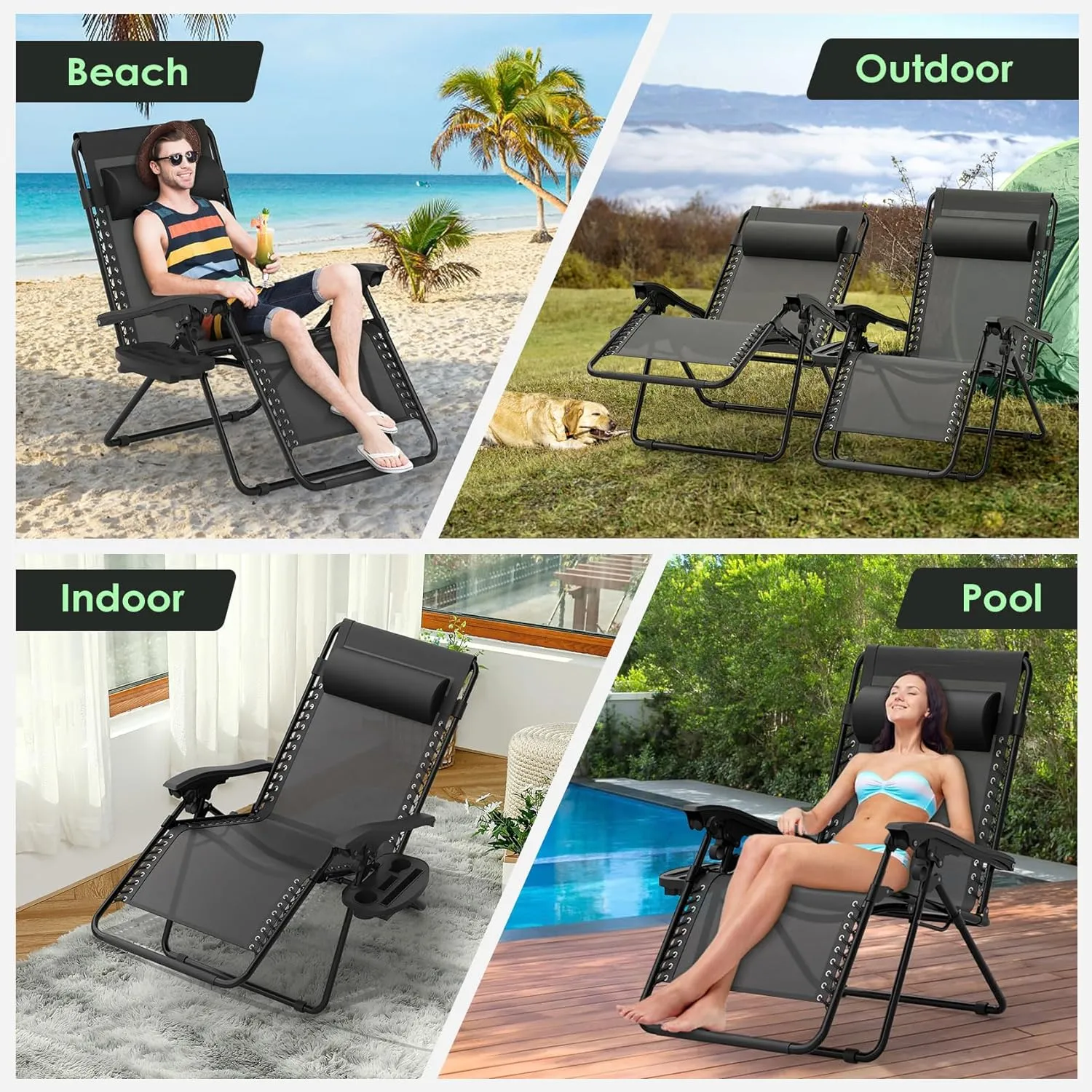 Suteck Zero Gravity Chairs Set of 2, Zero Gravity Lounge Chair w/Upgraded Lock, Big Cup Holder and Pillow, Reclining Patio Chairs Folding Recliner for Indoor and Outdoor