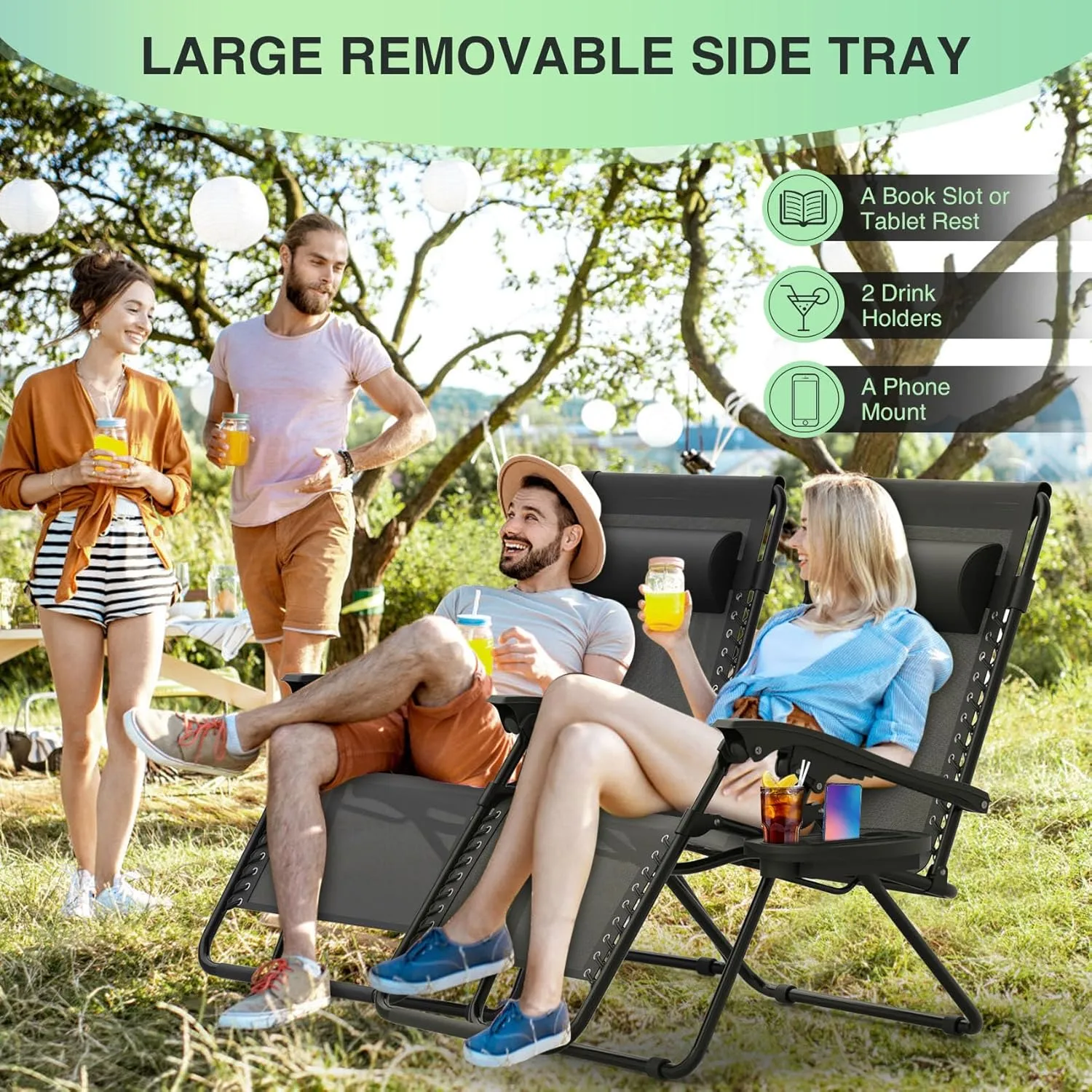 Suteck Zero Gravity Chairs Set of 2, Zero Gravity Lounge Chair w/Upgraded Lock, Big Cup Holder and Pillow, Reclining Patio Chairs Folding Recliner for Indoor and Outdoor