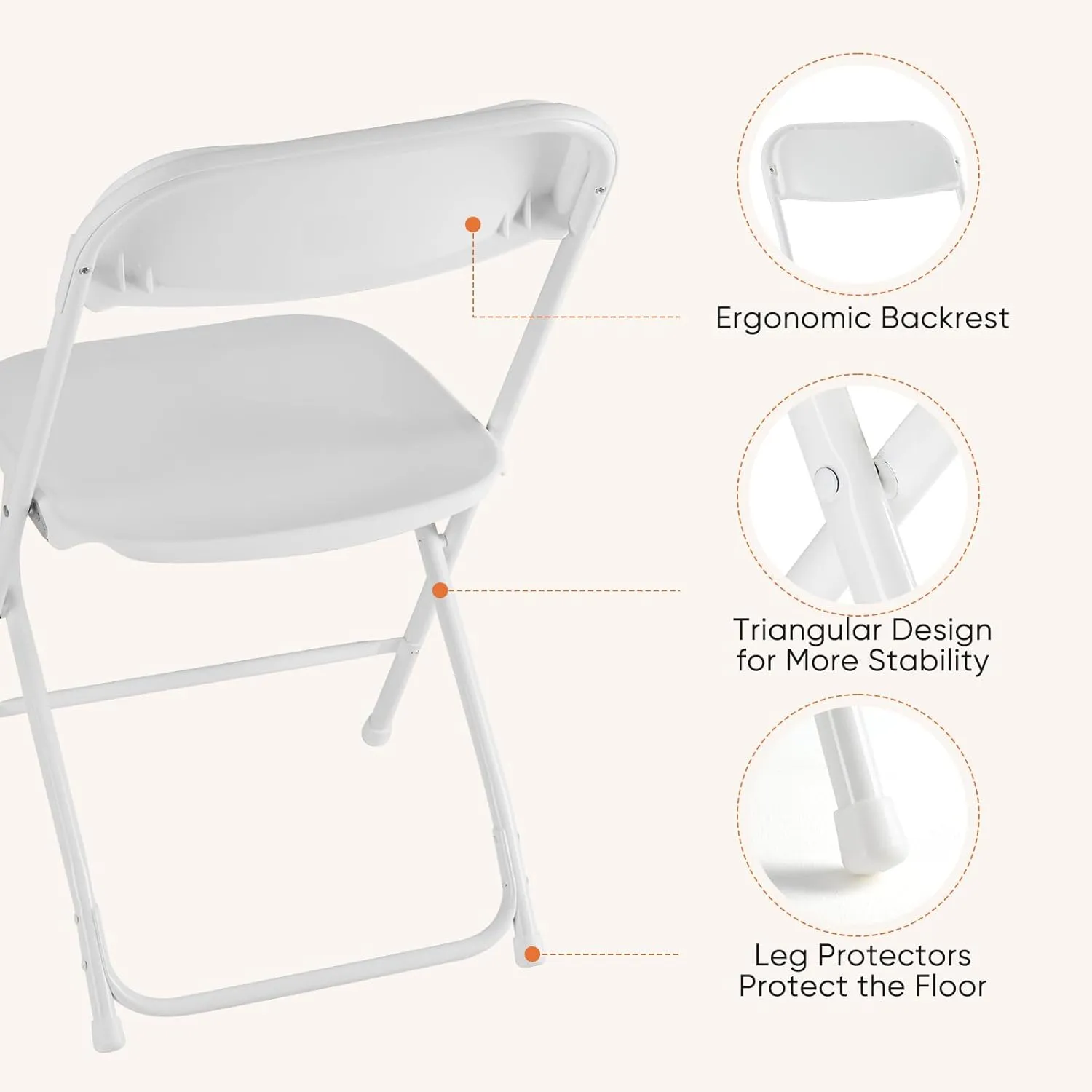 Sweetcrispy Folding Chair 6 Pack, Plastic Foldable Chairs with 330-Pound Capacity, Sturdy Metal Portable Chair, Easy to Use and Store, Outdoor and Indoor, for Home, Office, Party, Comfy, White