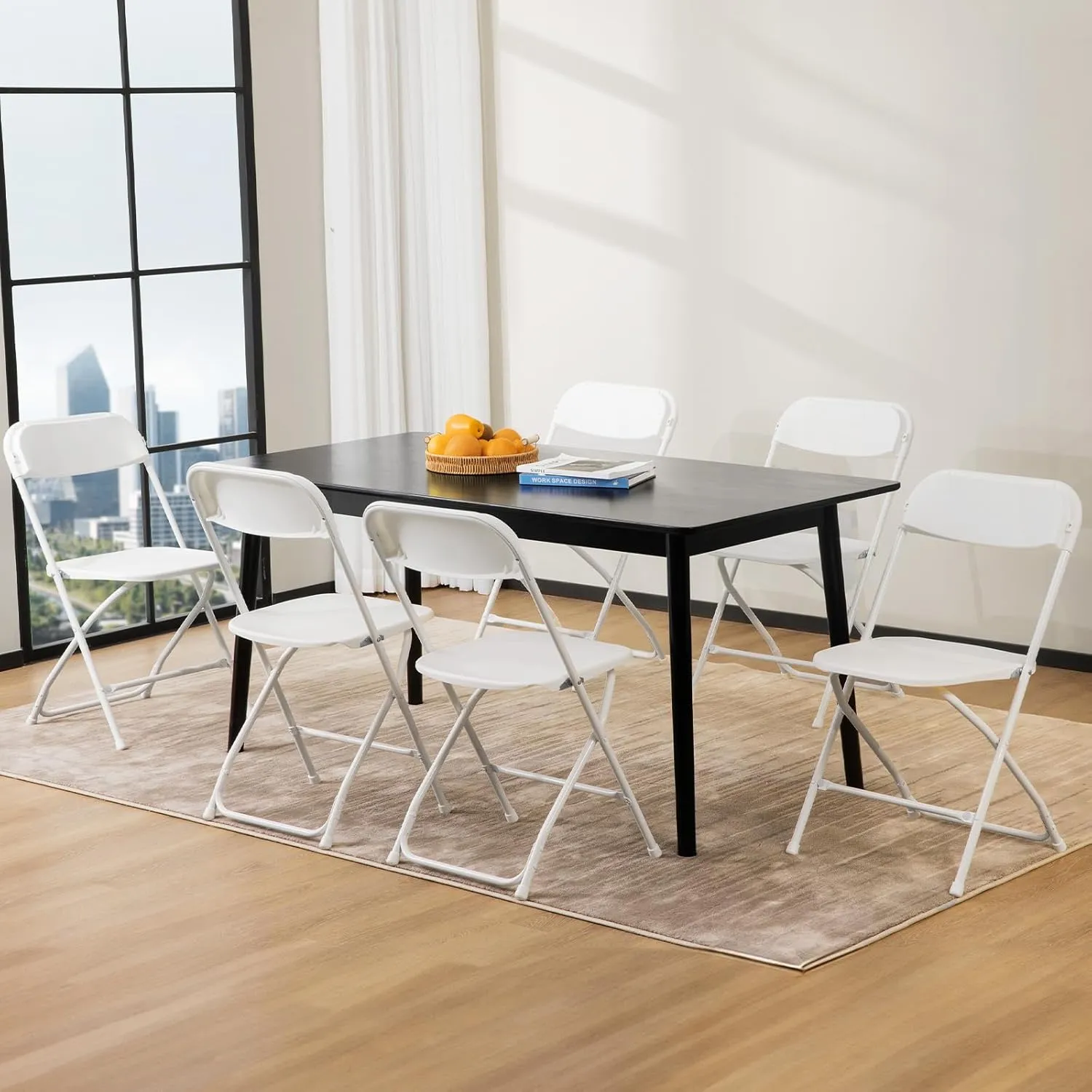 Sweetcrispy Folding Chair 6 Pack, Plastic Foldable Chairs with 330-Pound Capacity, Sturdy Metal Portable Chair, Easy to Use and Store, Outdoor and Indoor, for Home, Office, Party, Comfy, White