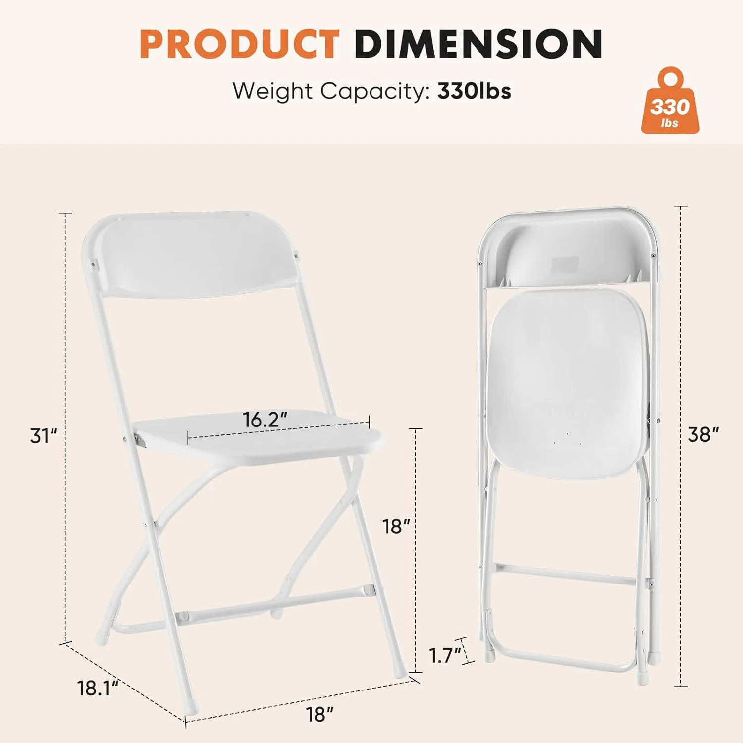 Sweetcrispy Folding Chair 6 Pack, Plastic Foldable Chairs with 330-Pound Capacity, Sturdy Metal Portable Chair, Easy to Use and Store, Outdoor and Indoor, for Home, Office, Party, Comfy, White