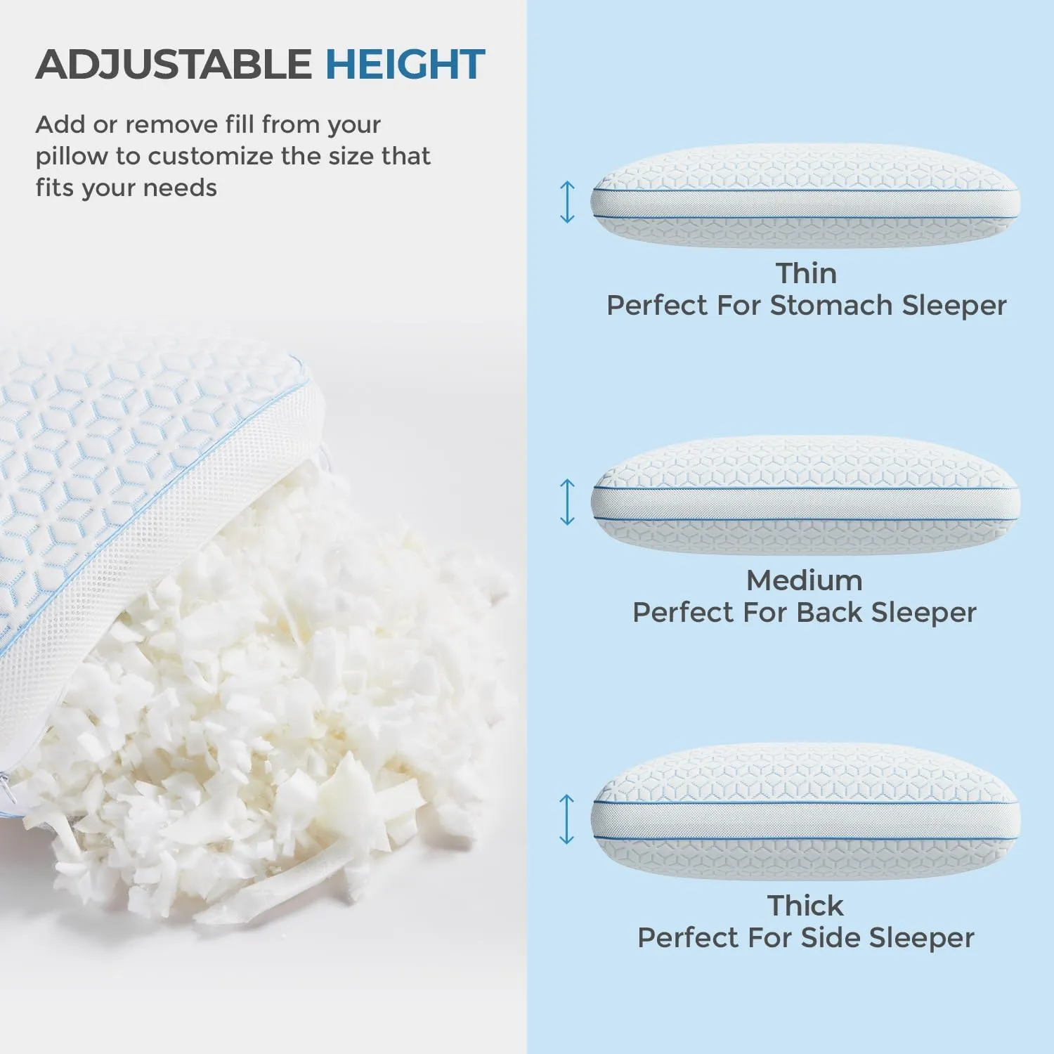 Sweetnight Cooling Pillows Queen Size Set of 2, Shredded Memory Foam Pillows 2 Pack for Hot Sleepers, Cold Bed Pillows for Sleeping, Washable with Removable Cover, Cool Night