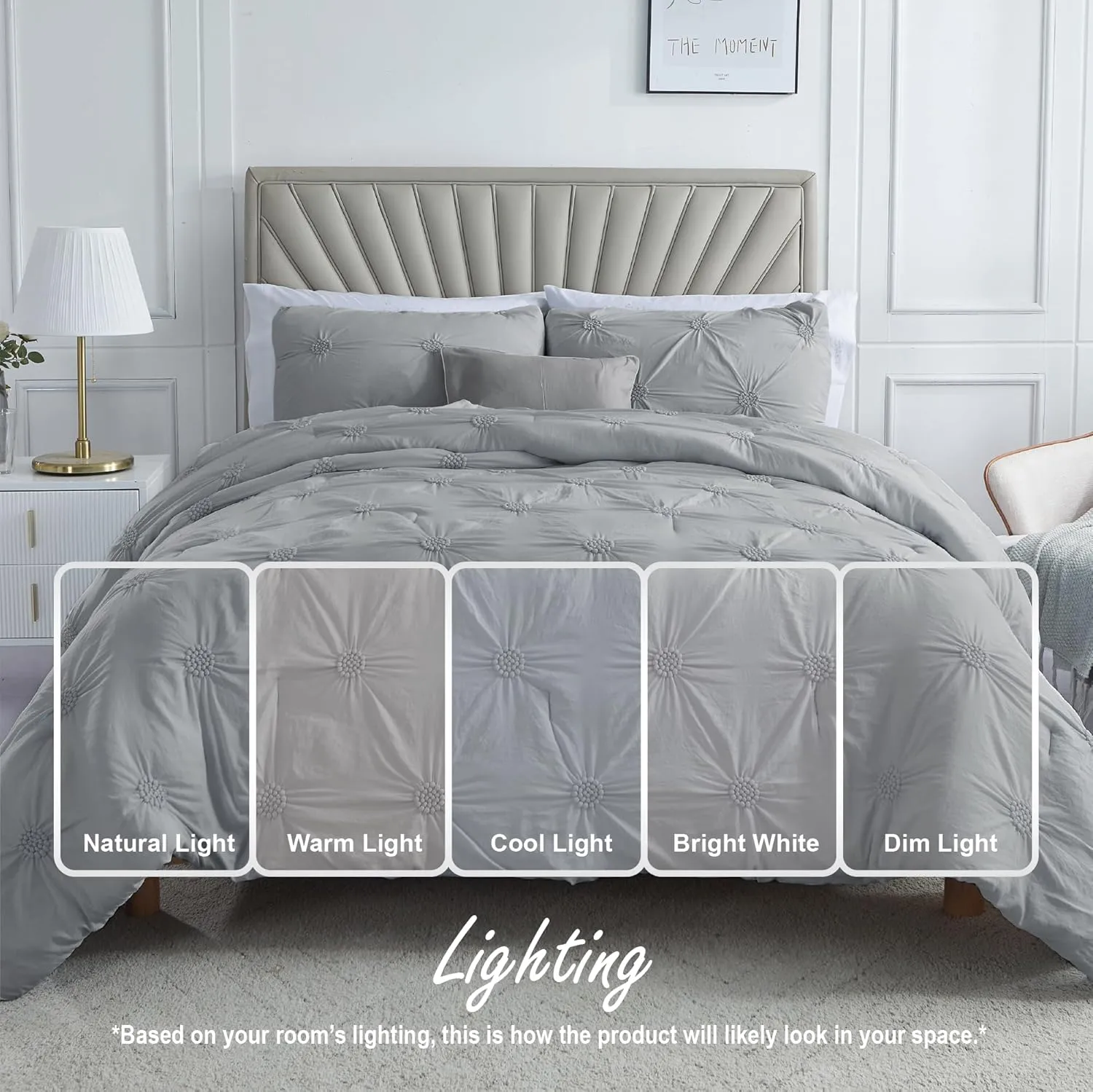 Swift Home King Gray Comforter Set - Ruched 3D Floral Pintuck Bedding Set - 3 Pieces Bed Linen, 1 Comforter and 2 Pillow Shams