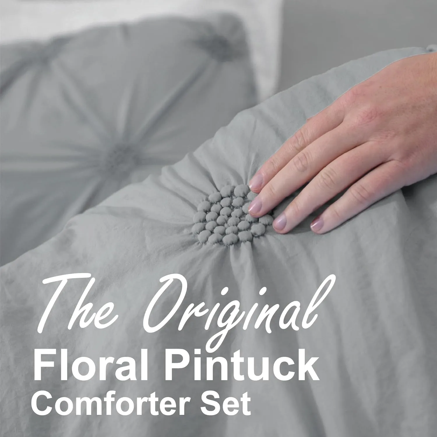 Swift Home King Gray Comforter Set - Ruched 3D Floral Pintuck Bedding Set - 3 Pieces Bed Linen, 1 Comforter and 2 Pillow Shams