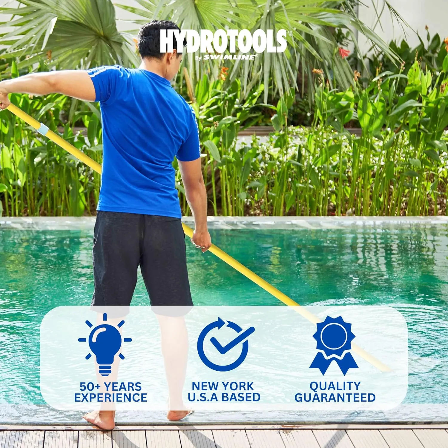 SWIMLINE HYDROTOOLS 8375 2-Piece Professional Grade Fiberglass Telescopic Pole 8 To 16 Feet Adjustable Telepole Swimming Pool Cleaning Skimmer Nets Vacuum Heads & Brushes W/ Strong Grip & Lock