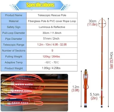 Swimming Pool Safety Rope Float Kit Professional Competition Divider LineTelescopic Emergency Rescue Hook and Pole for Swimming Pool Safety, Essential Water Park and Seaside Lifesaving Tool