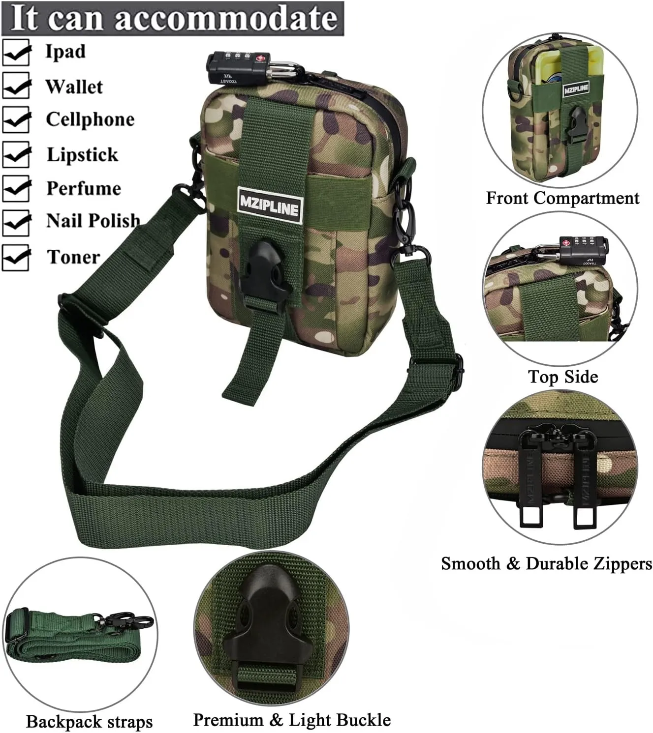 Tactical Package Bag -Smell Proof - Crossbody Sling Shoulder Bags with Carbon Lining for Man