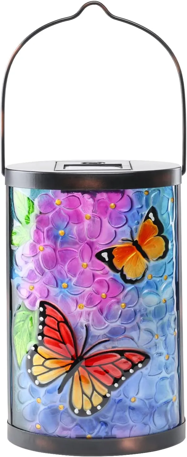 Taman Solar Lantern Outdoor Hanging Glass Butterfly Solar Lights Waterproof LED Lamp for Garden Yard Tree Desk Decor