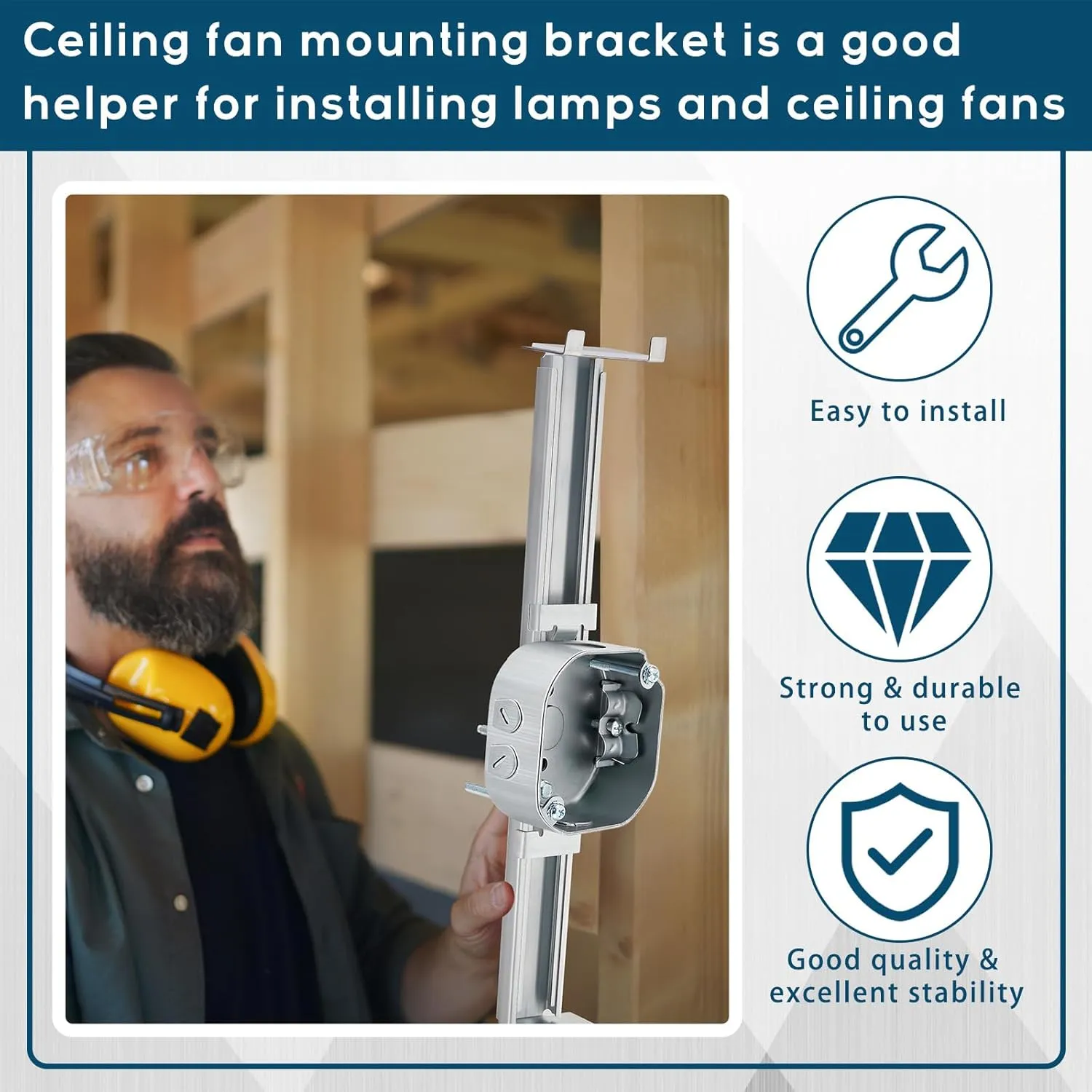 Tandefio 4 Pcs Adjustable Ceiling Fan Bracket Ceiling Mounting Bracket Electrical Box for Fans and Light Fixtures, 14.7 Inches in Length