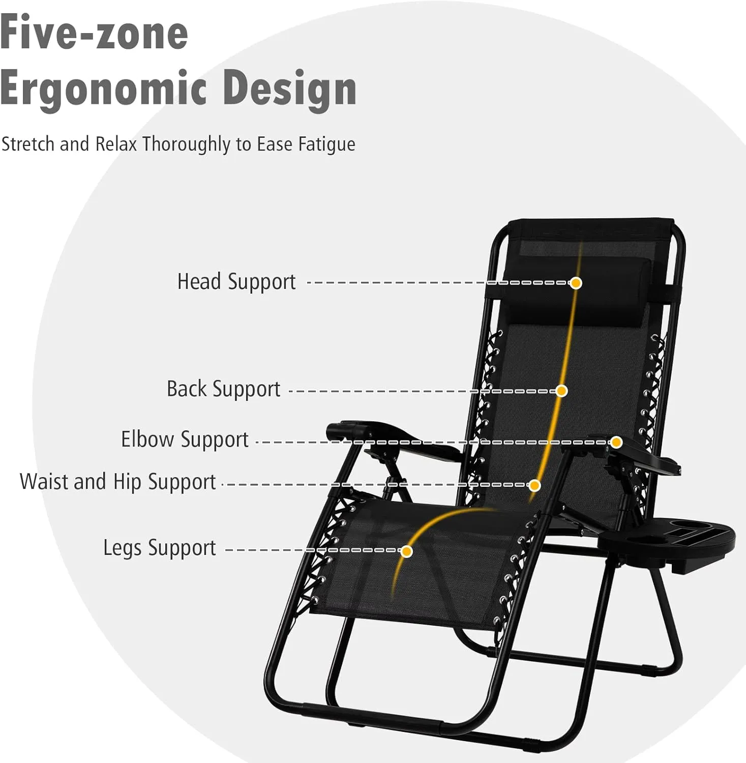 Tangkula Zero Gravity Chair, Folding Patio Lounge Chair Adjustable Outdoor Recliner with Cup Holder, Wide Armrest for Patio Garden Poolside Outdoor Yard Beach, Support 350 lbs (1, Black)