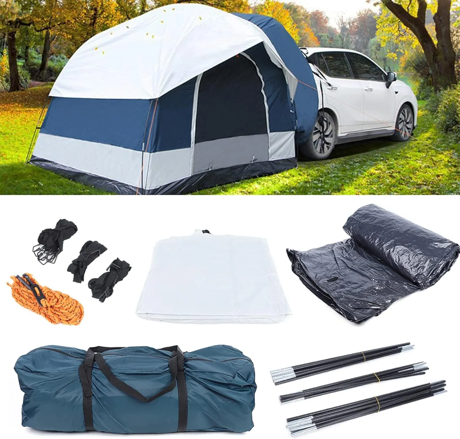 TBVECHI 4 Person Camping Car Tent, Waterproof Windproof Outdoor Tents, 3 Doors Portable Cabin Tent for All Seasons, with Screened-In Porch, Double Layer Tent for Multi-Function