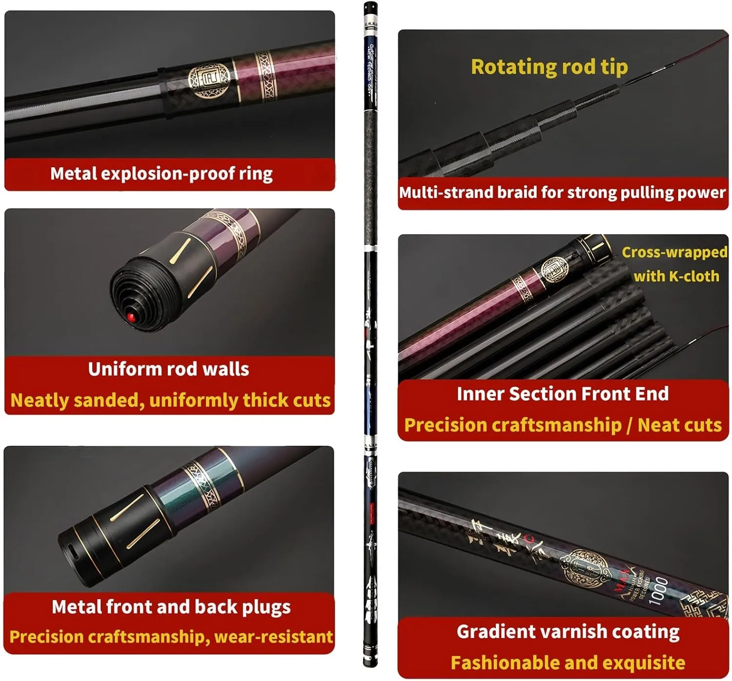 Telescopic Carbon Fiber Fishing Rod 8m 9m 10m 11m 12m 13m 14m Ultra-Light and Ultra-Hard Telescopic Fishing Poler Portable Baitcasting Rod for Rivers Lakes Oceans Fishing