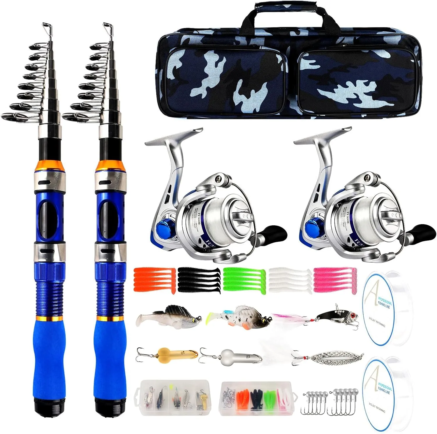 Telescopic Fishing Rod Reel Combo 2PCS 6.89FT Collapsible Fishing Pole Spinning Reel Lures Accessories with Fishing Bag Portable Fishing Rod Kit for Saltwater Freshwater Travel Fishermen Gift
