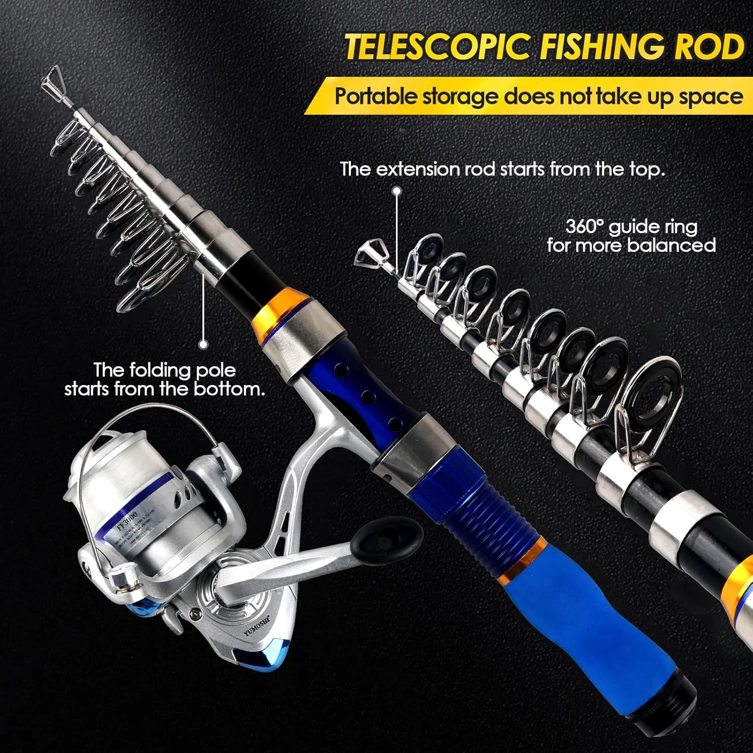 Telescopic Fishing Rod Reel Combo 2PCS 6.89FT Collapsible Fishing Pole Spinning Reel Lures Accessories with Fishing Bag Portable Fishing Rod Kit for Saltwater Freshwater Travel Fishermen Gift