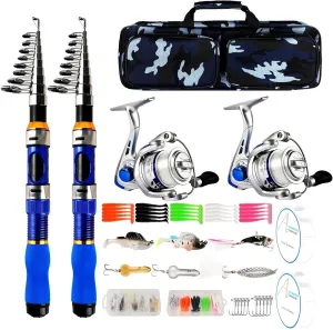 Telescopic Fishing Rod Reel Combo 2PCS 6.89FT Collapsible Fishing Pole Spinning Reel Lures Accessories with Fishing Bag Portable Fishing Rod Kit for Saltwater Freshwater Travel Fishermen Gift