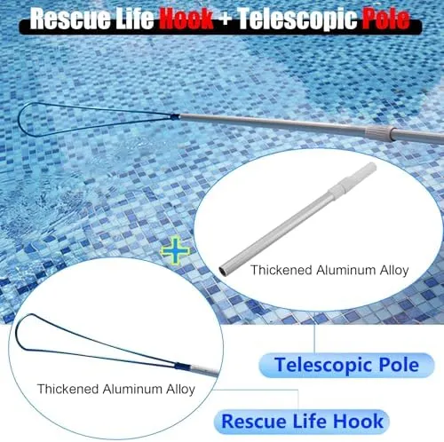 Telescopic Rescue Pole with Hook for Emergency Water Safety,Drowning Prevention Tool for Swimming Pools and Parks