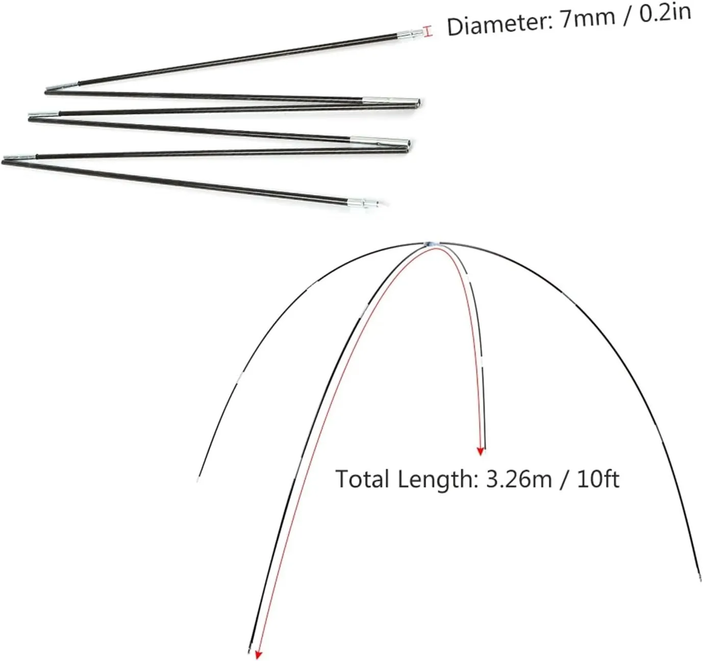 Tent Poles Outdoor Tools Tent Accessories 3.26mGlass Fiber Replacement Sun Shelter Camping Hiking Accessories(3.26m)