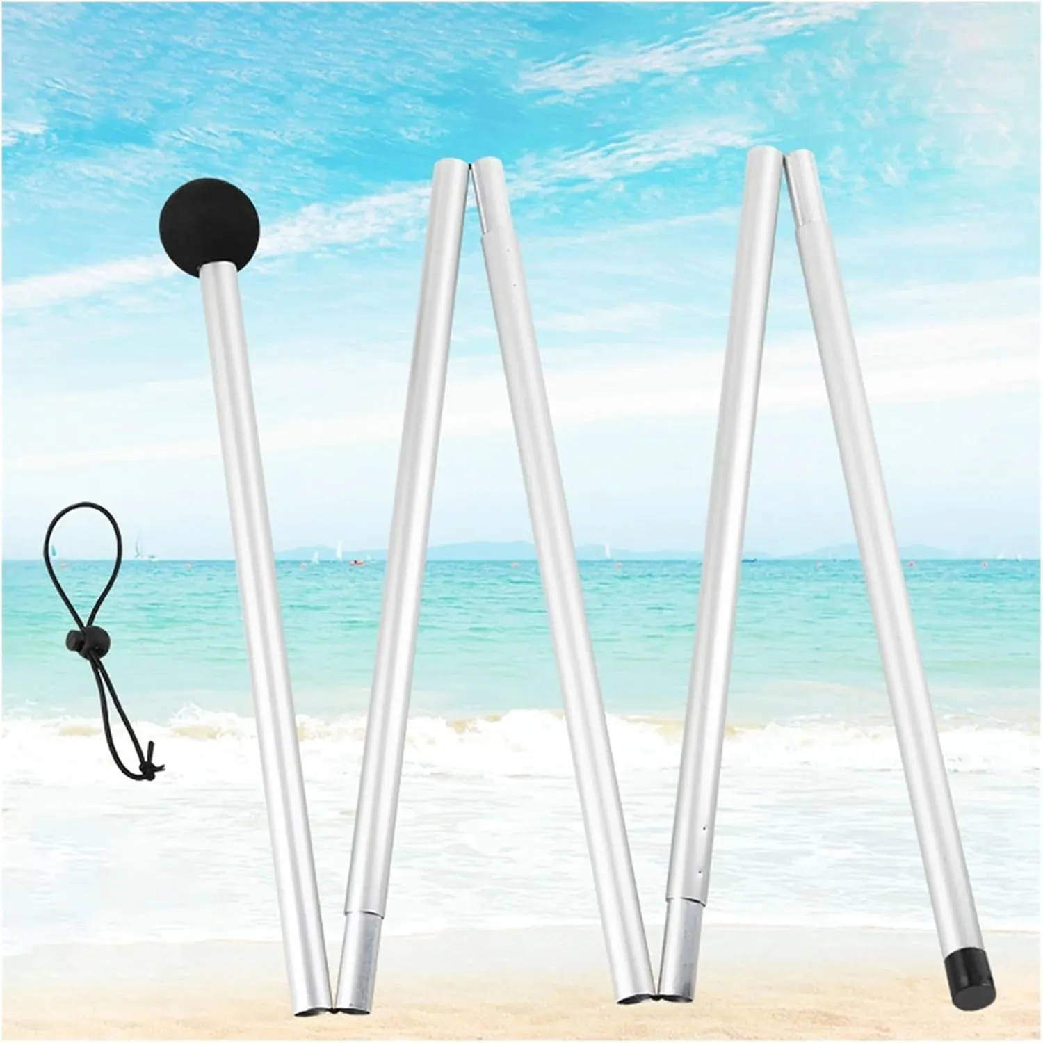 Tent Rods Lightweight Tarp Pole Adjustable Shelter Awning Support Pole Foldable Beach Tents Replacement Poles Camping(1.6M Flat tip)