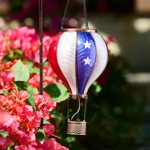 TERESA'S COLLECTIONS 4th of July Hot Air Balloon Solar Lantern for Garden Decor,Patriotic Flickering Flame Hanging Solar Lights Outdoor ,Labor Day Decorations for Lawn Tree Party,Gifts for Dad Mom