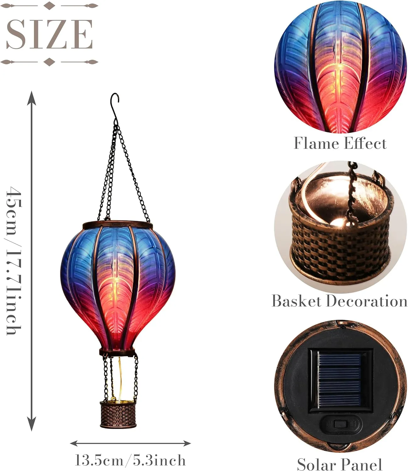TERESA'S COLLECTIONS Hot Air Balloon Solar Lantern for Garden Decor Halloween Christmas Party,Flickering Flame Hanging Solar Light for Outdoor ,Blue & Purple Plastic Lamp for Yard Tree,Gift for Mom