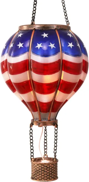 TERESA'S COLLECTIONS Hot Air Balloon Solar Lantern for Patriotic Garden Decor, 4th of July Hanging Flickering Flame Outdoor Lights for Trees, Blue&Red Memorial Day Decorations for Party Gift for Mom