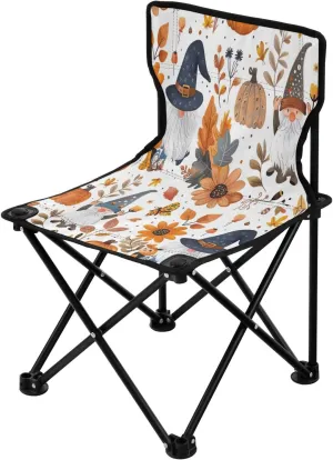 Thanksgiving Pumpkin Gnome Portable Outdoor Folding Chair Anti-Slip Padded Oxford Cloth Stool Camping Chair Small for Beach Hiking Fishing Gardening Quad Camp Chair