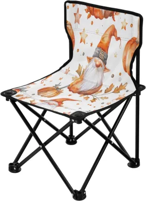 Thanksgiving Pumpkin Gnome Portable Outdoor Folding Chair Anti-Slip Padded Oxford Cloth Stool Camping Chair Small for Beach Hiking Fishing Gardening Quad Camp Chair
