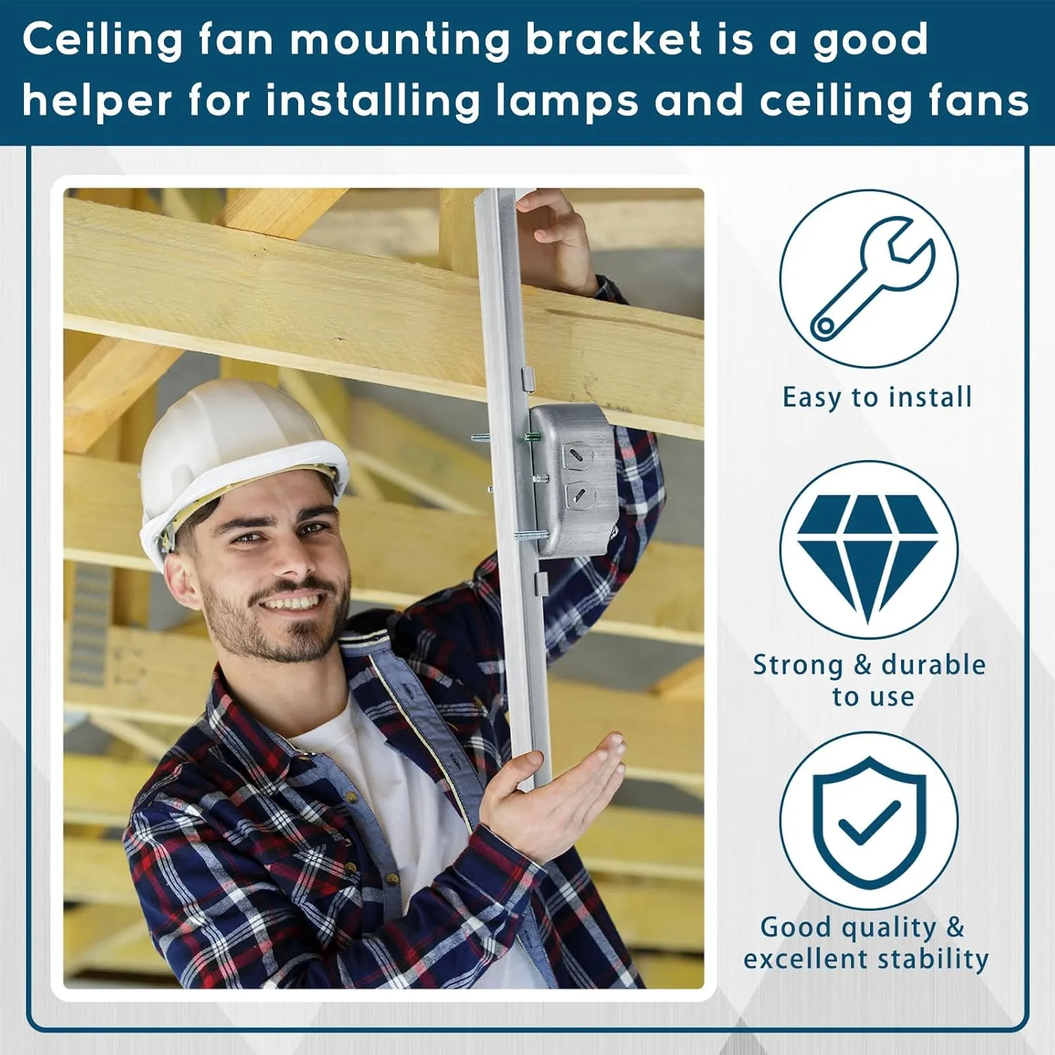 Therwen Adjustable Fan Electrical Box Brace for Ceiling Fans and Light Fixtures Ceiling Fan Mounting Bracket, 14.2 Inches in Length (1 Pcs)