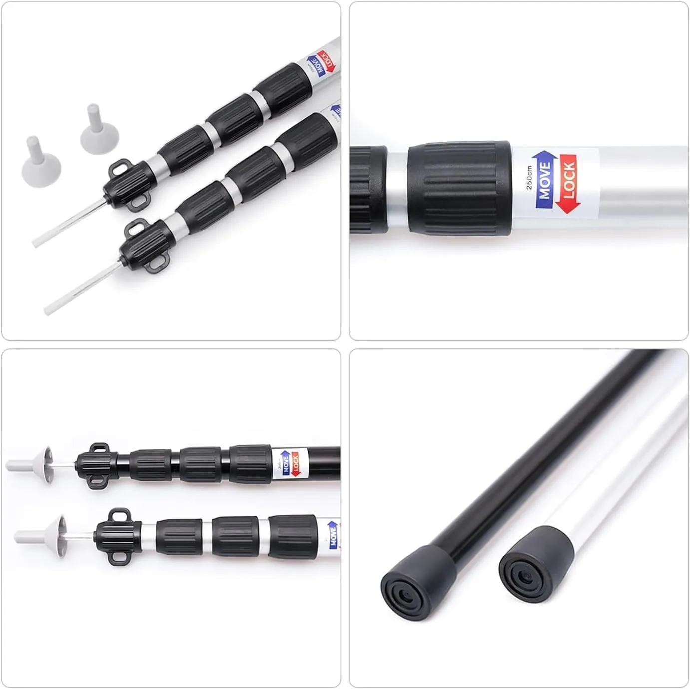 Thicken Aluminum Alloy Tent Pole Adjustable Tent Support Rod Beach Shelter Tarp Awning Pole Replacement Poles(Black 2pcs 3m)