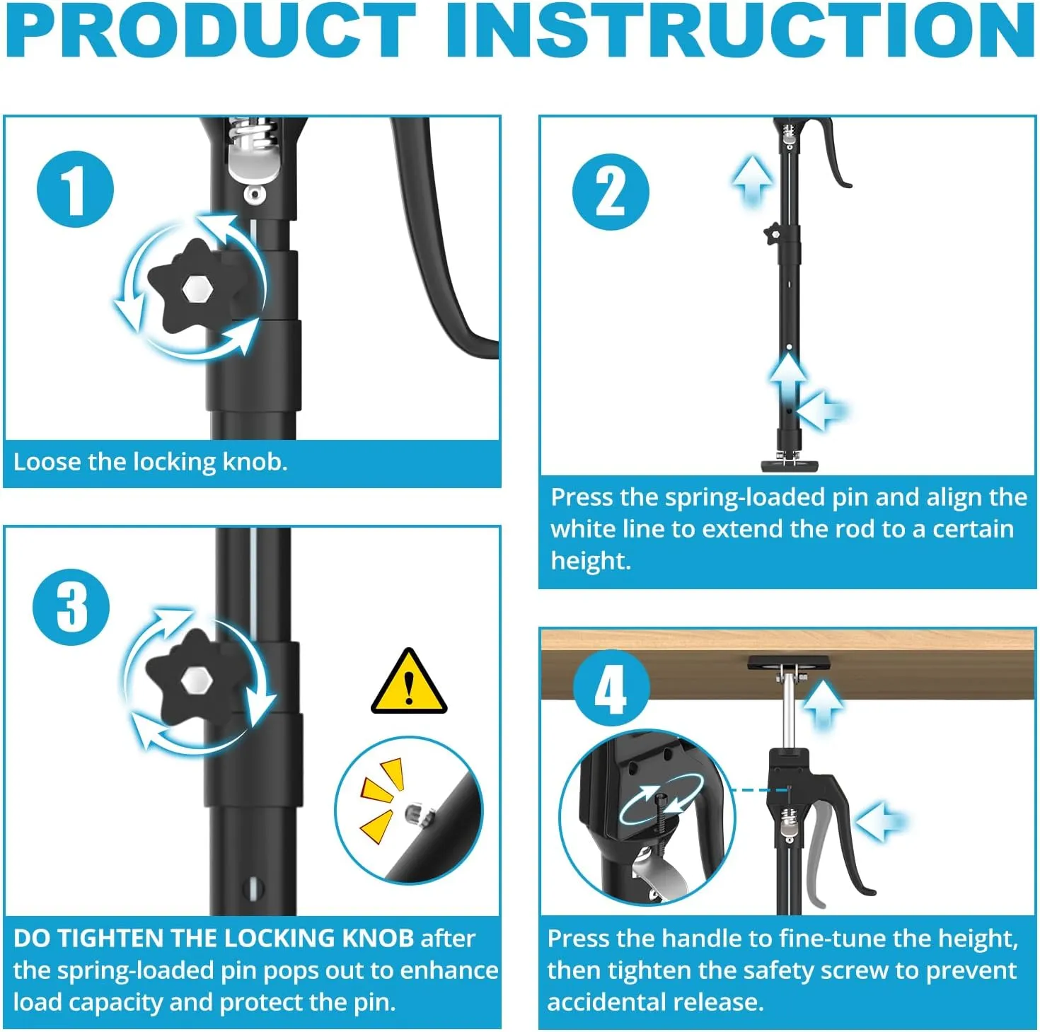 Third Hand Support Pole Heavy Duty, Cabinet Jacks for Installing Cabinets with 200 LBS Capacity and Expand from 15-4/5 to 23-3/5 in, 1-PC