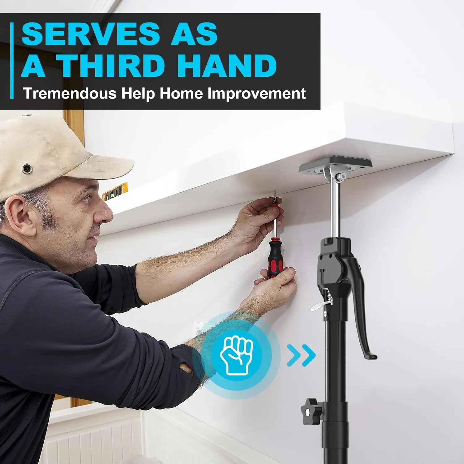 Third Hand Support Pole Heavy Duty, Cabinet Jacks for Installing Cabinets with 200 LBS Capacity and Expand from 15-4/5 to 23-3/5 in, 1-PC